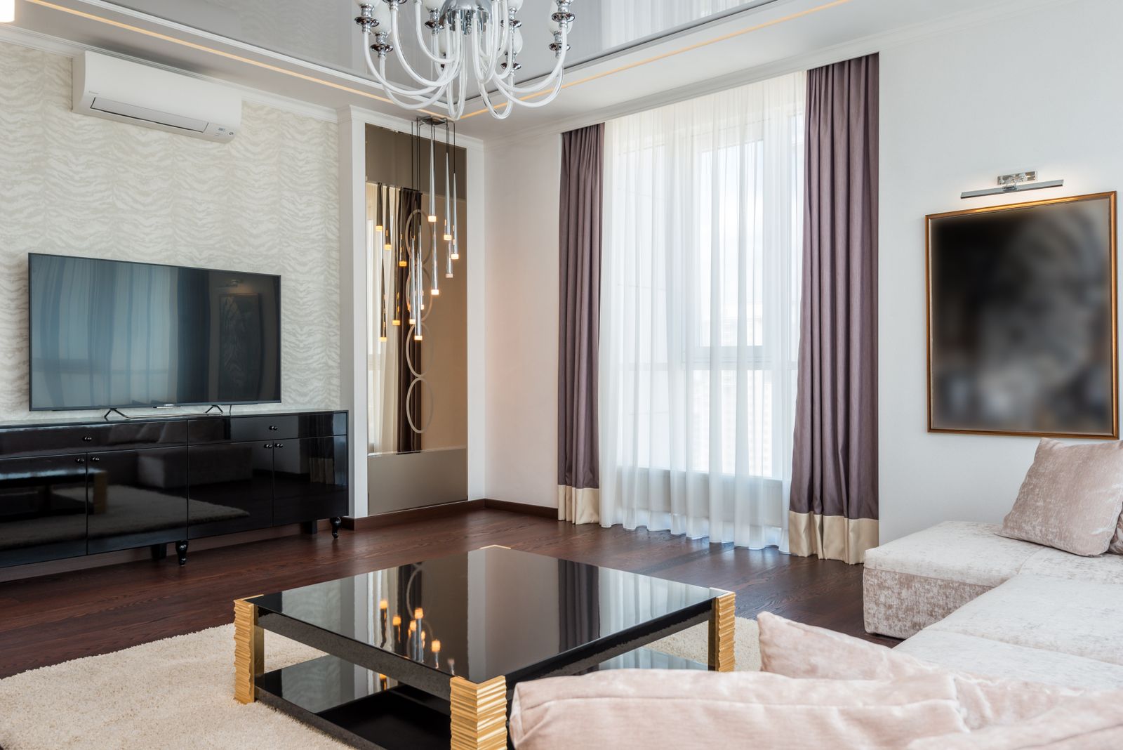 Elegant living room fitted for air conditioning